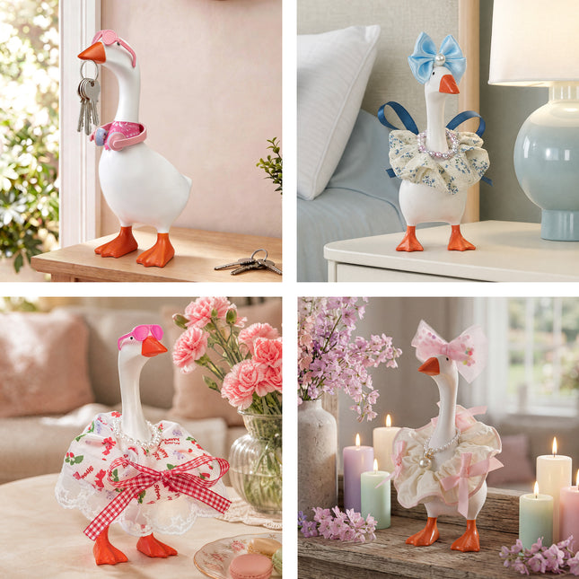 FLAIR GIFTS 30 PC Magnetic Desk Goose Statue with Dress Up Accessories, DIY Resin 7 Inch Goose Figurine, Funny Key Holder for Home Office Desktop Decor