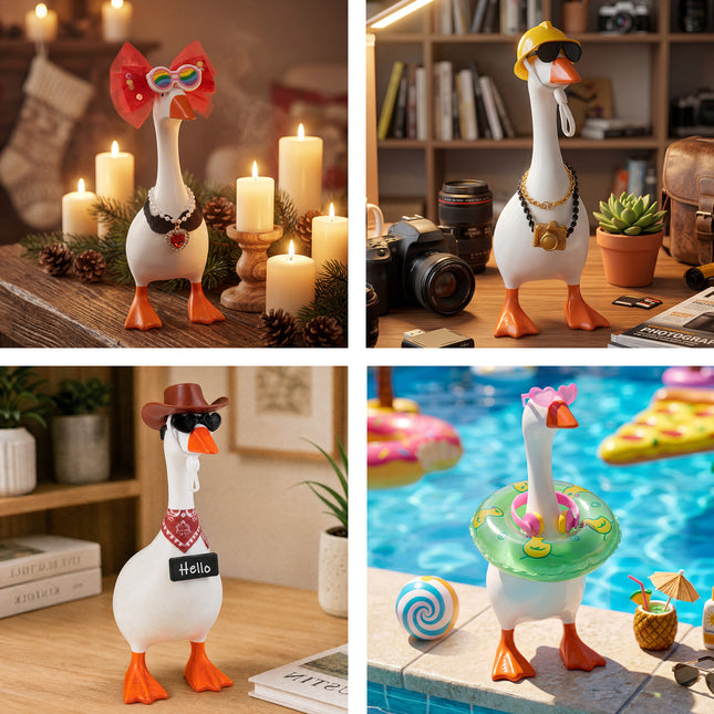 FLAIR GIFTS 30 PC Magnetic Desk Goose Statue with Dress Up Accessories, DIY Resin 7 Inch Goose Figurine, Funny Key Holder for Home Office Desktop Decor
