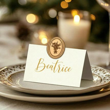 31mm Bronze Gold Vintage Frame Bouquet Wax Seal Stickers - 50pcs Round Edge