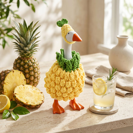 Desk Goose Outfits Fruit Outifits(Pineapple) 7 Inch Desk Goose Outfits Pineapple, Handmade Knit Costume 2 PCs with Hat & Dress for Desktop Goose Statue Clothes Accessories Decor Gift
