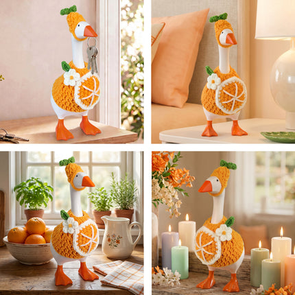 7 Inch Desk Goose Outfits Orange, Handmade Knit Costume 2 PCs with Hat & Dress for Desktop Goose Statue Clothes Accessories Decor Gift
