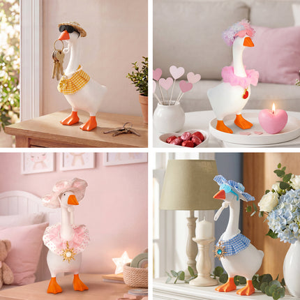 24 PCs 7 Inch Desktop Goose Outfits, Mix & Match Goose Outfits with Hat Wig Bow Dress Necklace Glasses for Desktop Goose Statue Indoor Decor Home Decor Gift