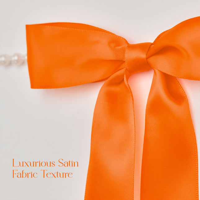 FLAIR GIFTS 2 Strings Halloween Bow Garland Banner, 6.5ft Pearl Chain Pre-Strung 6 Satin Ribbon for Gothic Coquette Decor, Spooky One Birthday, Orange and Black Party Garland & Mantle Backdrop