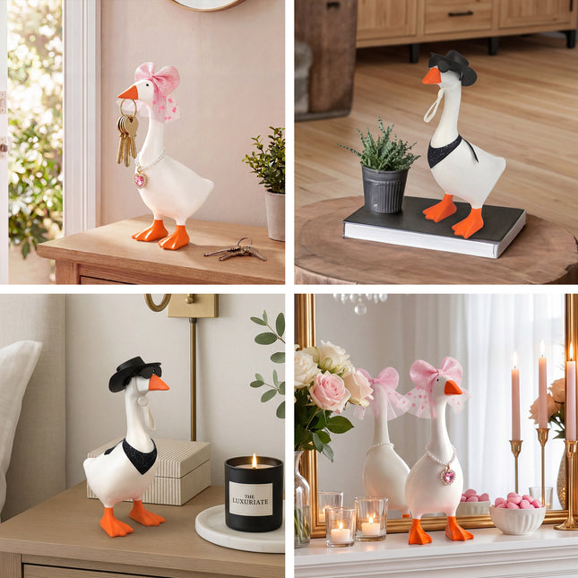 FLAIR GIFTS 2 Sets of Magnetic Desk Goose Statues, DIY Resin 7 Inch Goose Figurines with Dress Up Accessories, Funny Key Holder Desktop Decor for Home Office Gift