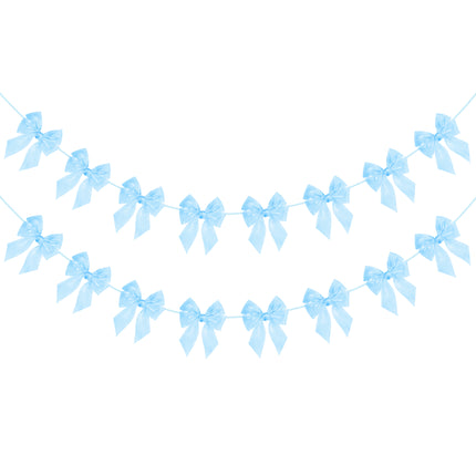 FLAIR GIFTS 2-String 6.5ft Blue Bows Garland Banner, 16 Pcs Pre-Strung Bows Party Decorations for Baby Shower, Birthday, Bridal Shower, Bachelorette Party, Tea Party Supplies