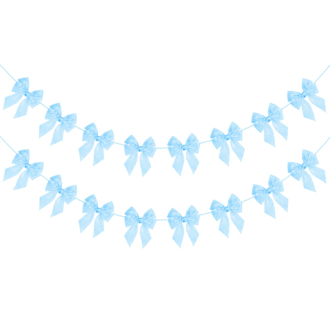 FLAIR GIFTS 2-String 6.5ft Blue Bows Garland Banner, 16 Pcs Pre-Strung Bows Party Decorations for Baby Shower, Birthday, Bridal Shower, Bachelorette Party, Tea Party Supplies