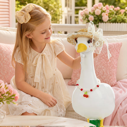 FLAIR GIFTS Porch Goose Statue 8pc Accessory Combination Set, White Lace Goose Accessories Kit with Glasses Bow Hat Necklace Stickers for 23 Inch Goose, Elegant Girl Style Yard Decor (White Lace 8PC)