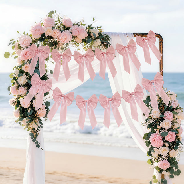 FLAIR GIFTS 1-String 6.5ft Dusty Rose Bows Garland Banner, 6 Pcs Pre-Strung Bow Party Decorations for Coquette Birthday, Bachelorette Party, Girly Pink Party Supplies, Baby Shower, Bridal Shower