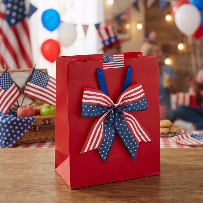 4th of July Decoration, 12 Pcs Patriotic Burlap Bows 6x6 Inch, Memorial Day Decorations Bows with Burlap Strip, Fourth of July Garland for Independence Day, Firepalce Wreath 250th Anniversary Decor
