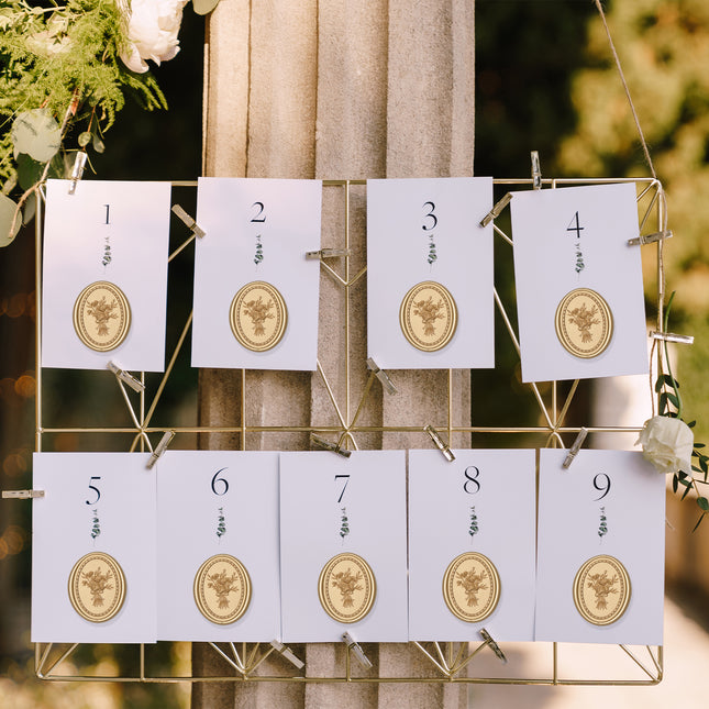 31mm Matte Gold Vintage Frame Bouquet Wax Seal Stickers - 50pcs Round Edge