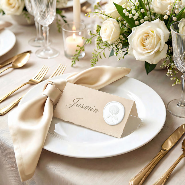 30mm White 3D Hydrangea Flower Wax Seal Stickers - 50pcs Round Edge