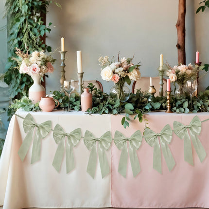 FLAIR GIFTS 1-String 6.5ft Sage Green Bows Garland Banner, 6 Pcs Pre-Strung Bow Party Decorations for Birthday, Bachelorette Party, Girly Pink Party Supplies, Baby Shower, Bridal Shower