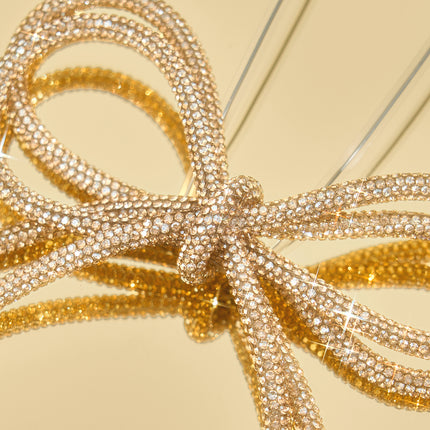 FLAIR GIFTS 6 Pcs 5" x 7" 2026 Christmas Bow Ornaments, Champagne Gold Double-Layer Sparkly Glitter Rhinestone Bows with Twist Tie for Xmas Tree Decoration, Wreath, Garland, Gift Wrapping