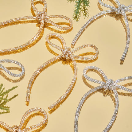 FLAIR GIFTS 12 Pcs 4.3" x 6" 2026 Christmas Bows for Tree Decor, 6 Pcs Champagne Gold & 6 Pcs Silver Sparkly Glitter Rhinestone Bow Ornaments for Xmas Decoration, Wreath, Garland, Gift Wrapping