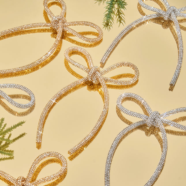FLAIR GIFTS 12 Pcs 4.3" x 6" 2026 Christmas Bows for Tree Decor, 6 Pcs Champagne Gold & 6 Pcs Silver Sparkly Glitter Rhinestone Bow Ornaments for Xmas Decoration, Wreath, Garland, Gift Wrapping