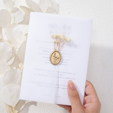 30mm Matte Gold 3D Flower Wax Seal Stickers - 50pcs Oval Edge
