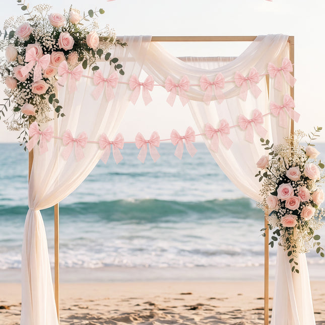 FLAIR GIFTS 2-String 6.5ft Pink Bows Garland Banner, Pre-Strung Bow with Sparkly Rhinestone Decor for Coquette Birthday, Bachelorette Party, Girly Pink Party Supplies, Baby Shower, Bridal Shower