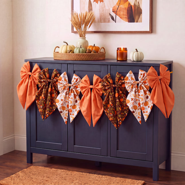 Fall Bow Garland Vintage Pumpkin Maple Leaf Harvest Decor 8 Ft Banner