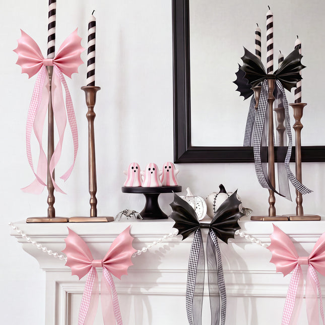 FLAIR GIFTS 6.5ft Halloween Bat Bow Pearl Garland, Black & Pink Decor
