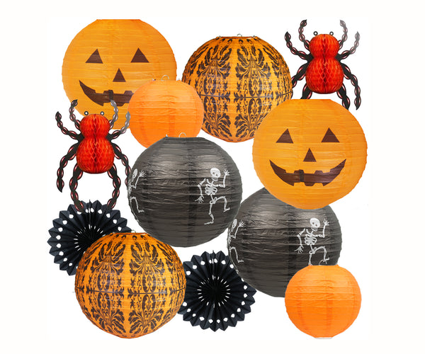Halloween Decoration Honeycomb Jack-O'-Lanterns Party Set, 12Pcs