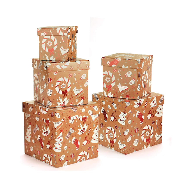 Brown Kraft Christmas Nesting Gift Box, Set of 5