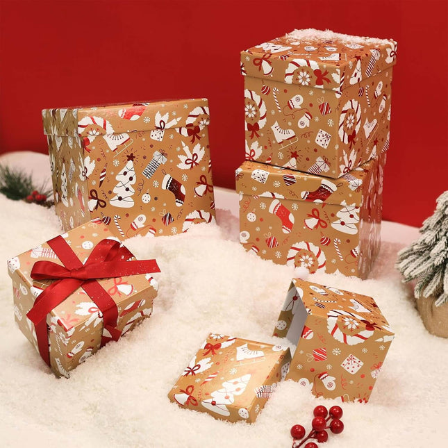 Brown Kraft Christmas Nesting Gift Box, Set of 5