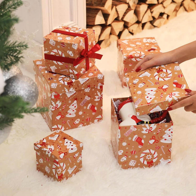 Brown Kraft Christmas Nesting Gift Box, Set of 5