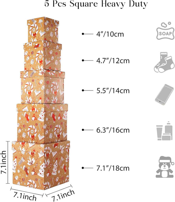 Brown Kraft Christmas Nesting Gift Box, Set of 5
