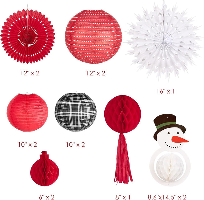 Christmas Decoration Snowman Honeycomb Paper Lantern Party Set, 14Pcs