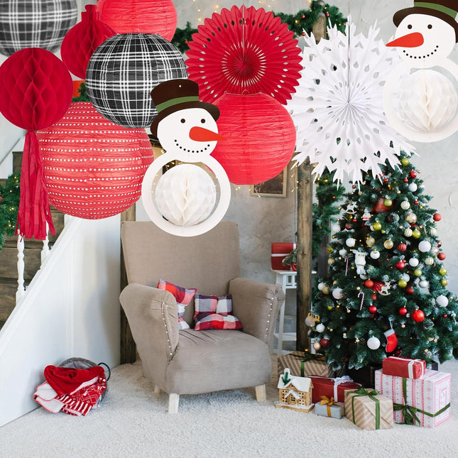 Christmas Decoration Snowman Honeycomb Paper Lantern Party Set, 14Pcs