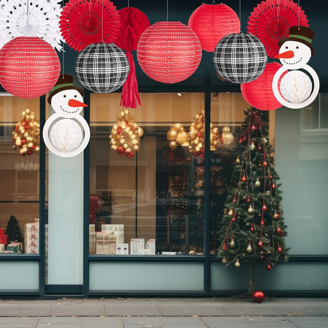 Christmas Decoration Snowman Honeycomb Paper Lantern Party Set, 14Pcs