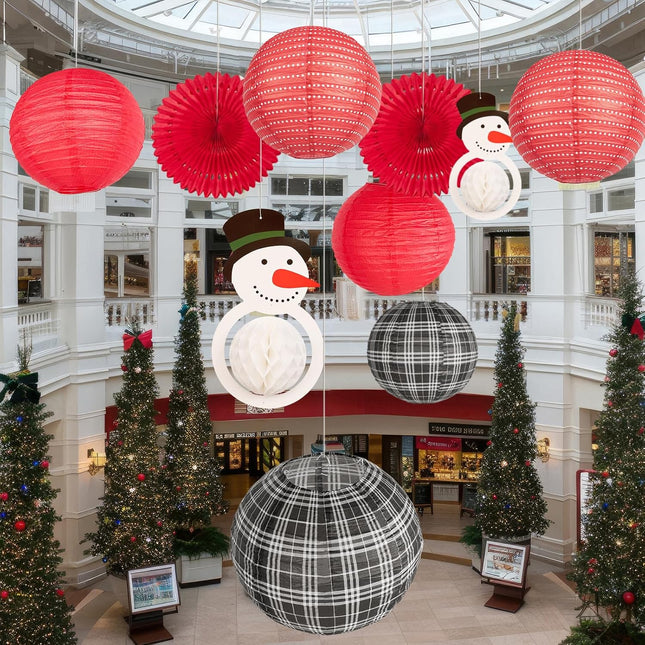 Christmas Decoration Snowman Honeycomb Paper Lantern Party Set, 14Pcs