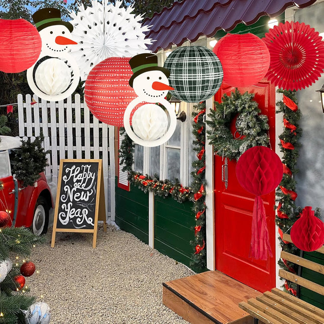 Christmas Decoration Snowman Honeycomb Paper Lantern Party Set, 14Pcs