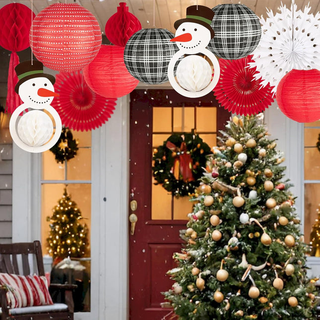 Christmas Decoration Snowman Honeycomb Paper Lantern Party Set, 14Pcs