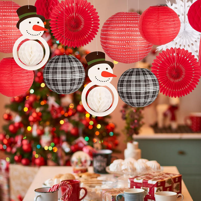 Christmas Decoration Snowman Honeycomb Paper Lantern Party Set, 14Pcs