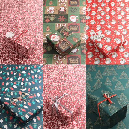 Christmas Precut Wrapping Sheet Sets Flat Bulk Gift Wrap Paper with 2 Sticker, Pack of 12