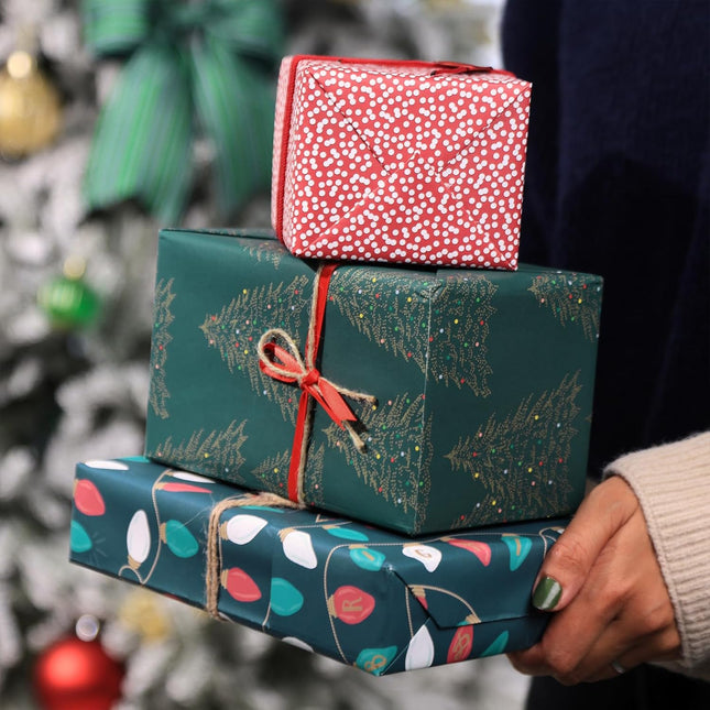 Christmas Precut Wrapping Sheet Sets Flat Bulk Gift Wrap Paper with 2 Sticker, Pack of 12