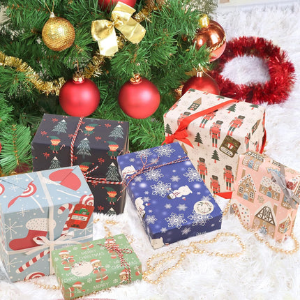 Christmas Snowman Precut Wrapping Sheets Set Flat Bulk Gift Wrap Paper with 2 Stickers, Pack of 12