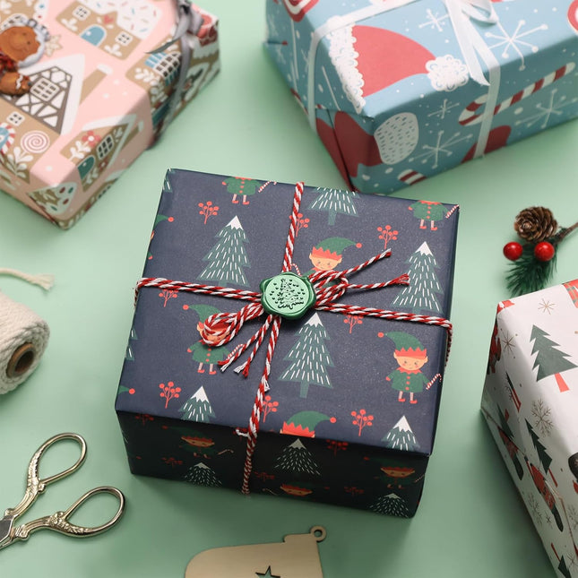 Christmas Snowman Precut Wrapping Sheets Set Flat Bulk Gift Wrap Paper with 2 Stickers, Pack of 12
