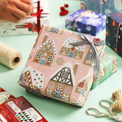Christmas Snowman Precut Wrapping Sheets Set Flat Bulk Gift Wrap Paper with 2 Stickers, Pack of 12