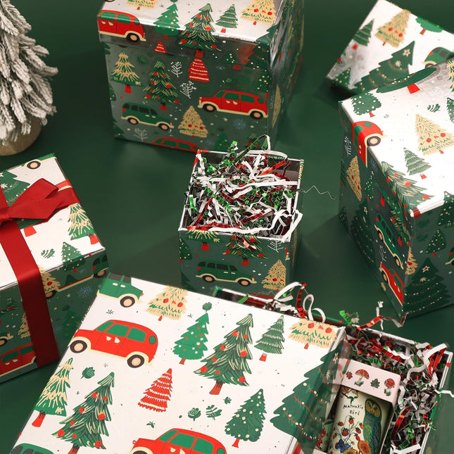 Christmas Tree Car Silver Foiled Christmas Nesting Gift Box, Set of 5