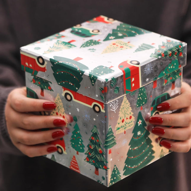 Christmas Tree Car Silver Foiled Christmas Nesting Gift Box, Set of 5