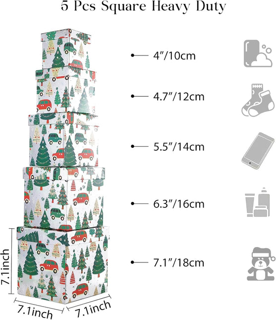 Christmas Tree Car Silver Foiled Christmas Nesting Gift Box, Set of 5