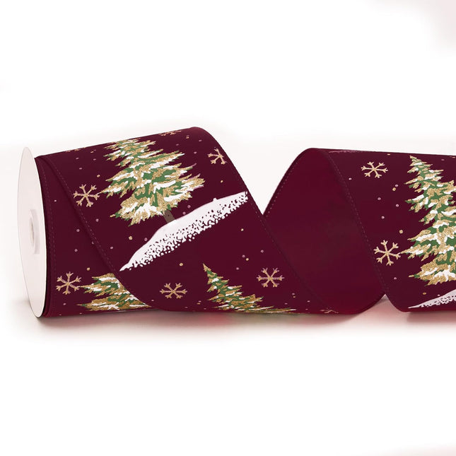 Christmas Tree Wired Ribbon Extra Wide Burlap Ribbon for Tree Skirt Staircase Decoration, 4'' x 10 Yds