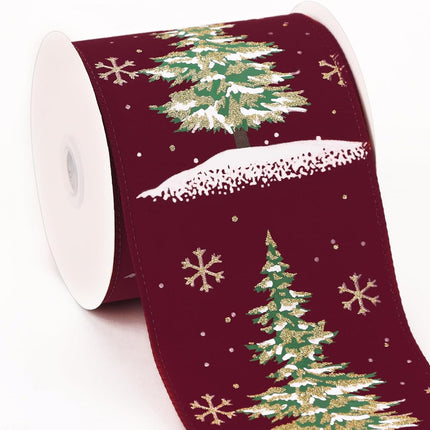 Christmas Tree Wired Ribbon Extra Wide Burlap Ribbon for Tree Skirt Staircase Decoration, 4'' x 10 Yds