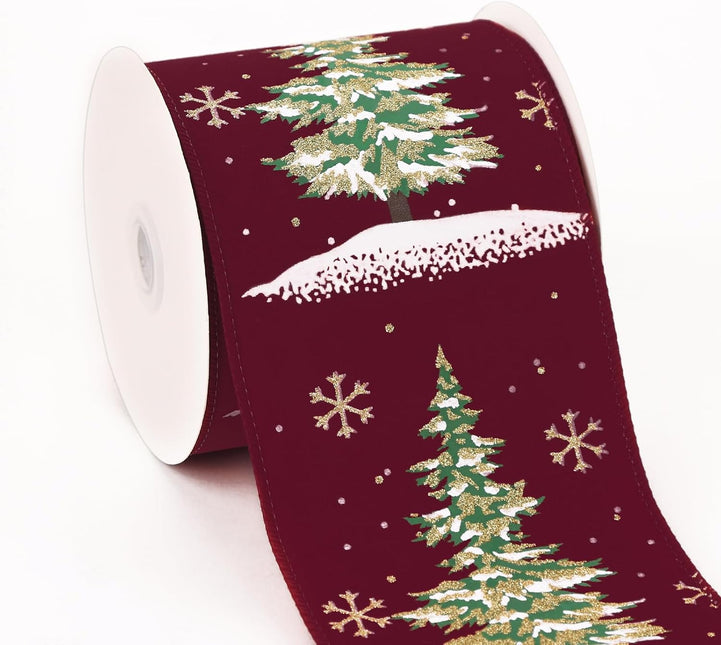 Christmas Tree Wired Ribbon Extra Wide Burlap Ribbon for Tree Skirt Staircase Decoration, 4'' x 10 Yds