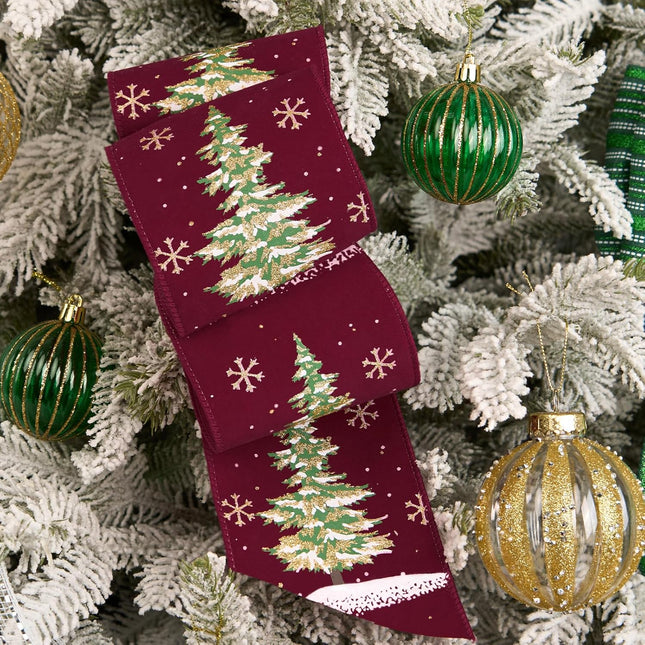 Christmas Tree Wired Ribbon Extra Wide Burlap Ribbon for Tree Skirt Staircase Decoration, 4'' x 10 Yds