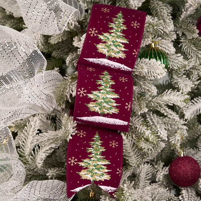 Christmas Tree Wired Ribbon Extra Wide Burlap Ribbon for Tree Skirt Staircase Decoration, 4'' x 10 Yds