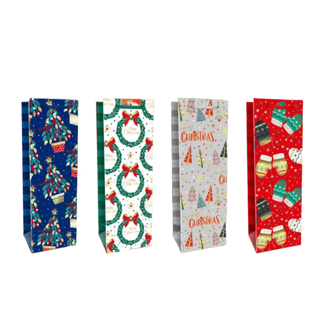 Posh Paper 14"x 4 ¾“ x 4“ Wine Gift Bags, Champagne Bottle Bags-12 Pcs