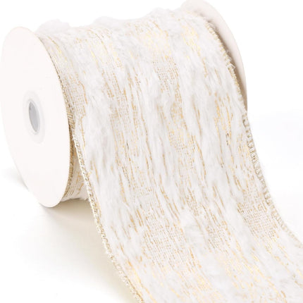 Christmas Wired Ribbon Golden Snow-Laden Burlap Ribbon for Wreath Crafts, 4'' x 6 Yds